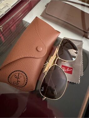 Ray-Ban Gold Frame Aviator Sunglasses with Brown Lenses